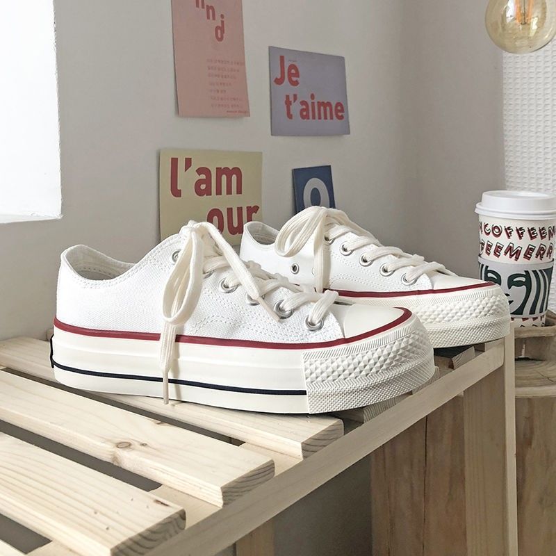 Thick-Soled Canvas Shoes For Female Students Korean Style Retro Versatile Height-Increasing Sneakers For Women Trendy Autum White Shoes - Image 3